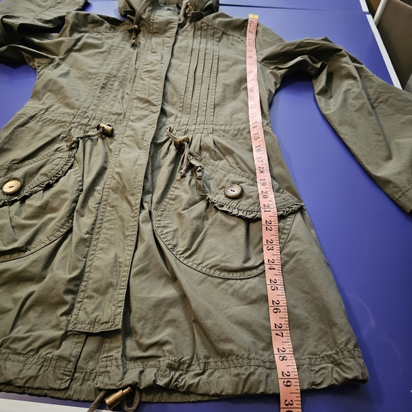 Denim Co. Hooded Lightweight Jacket Utility Pockets Green Women's Size 10 - Picture 12 of 16